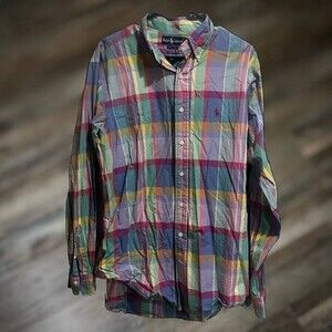 Ralph Lauren Men's Long Sleeve Plaid Button Down XL Polo Shirt Multicolor Cotton